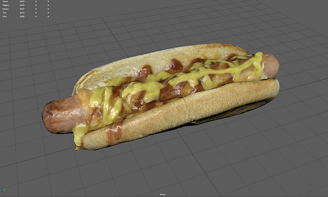 Hot dog with mustard Low-poly 3D model 4