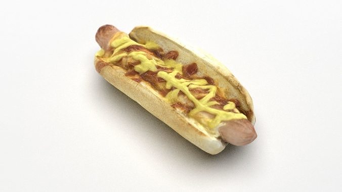 Hot dog with mustard Low-poly 3D model 3