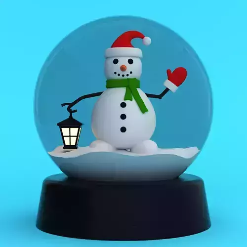 Snowman in snow globe with lantern