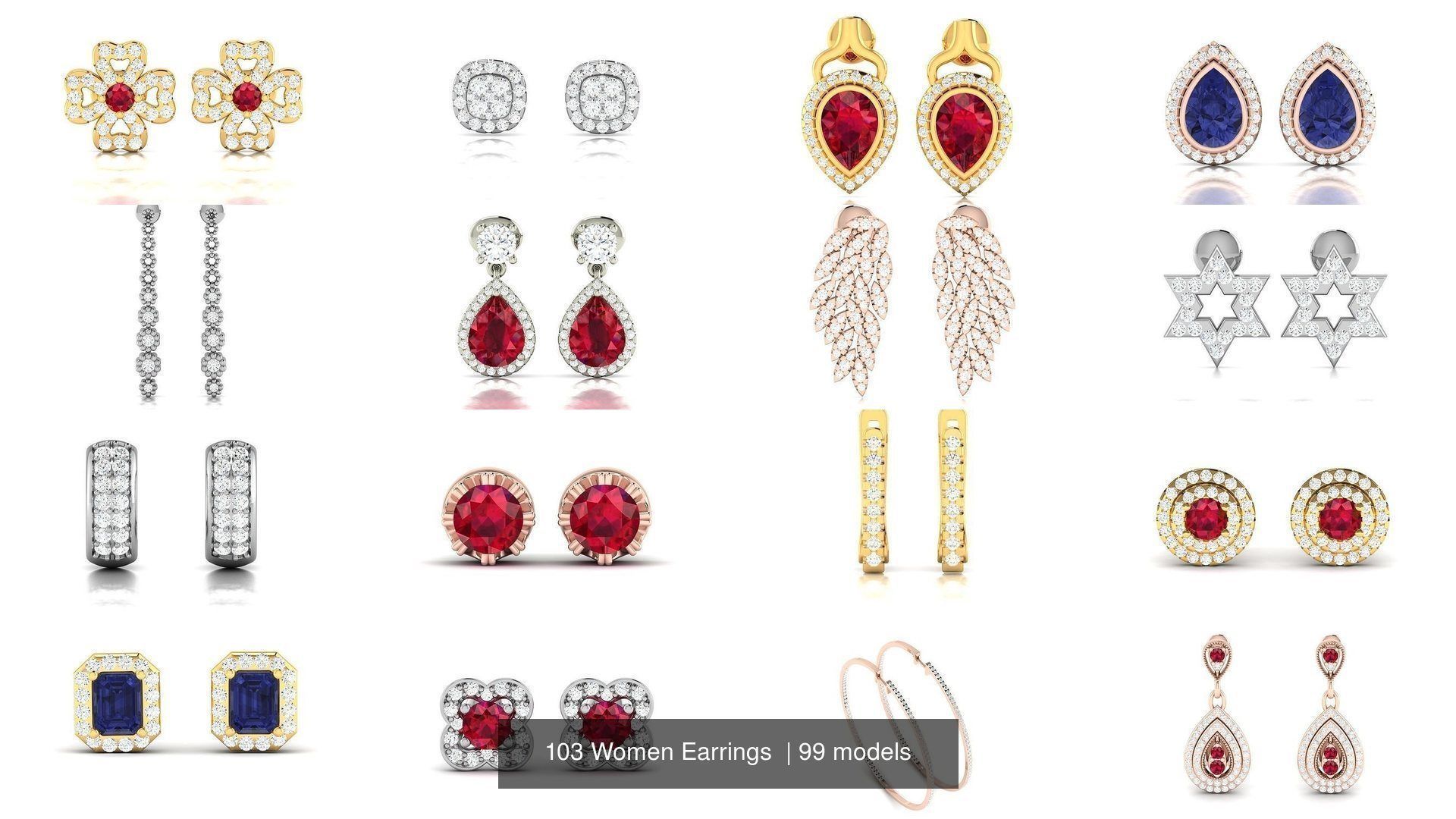 103 Women Earrings  3D Model Collection_16