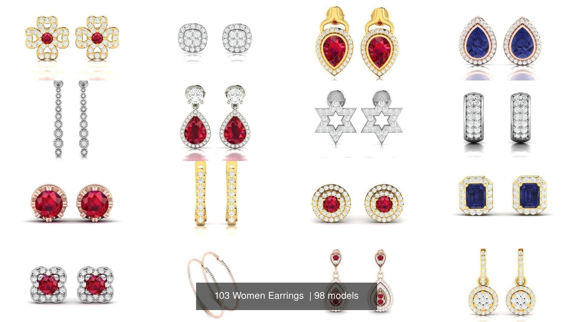103 Women Earrings  3D Model Collection_17
