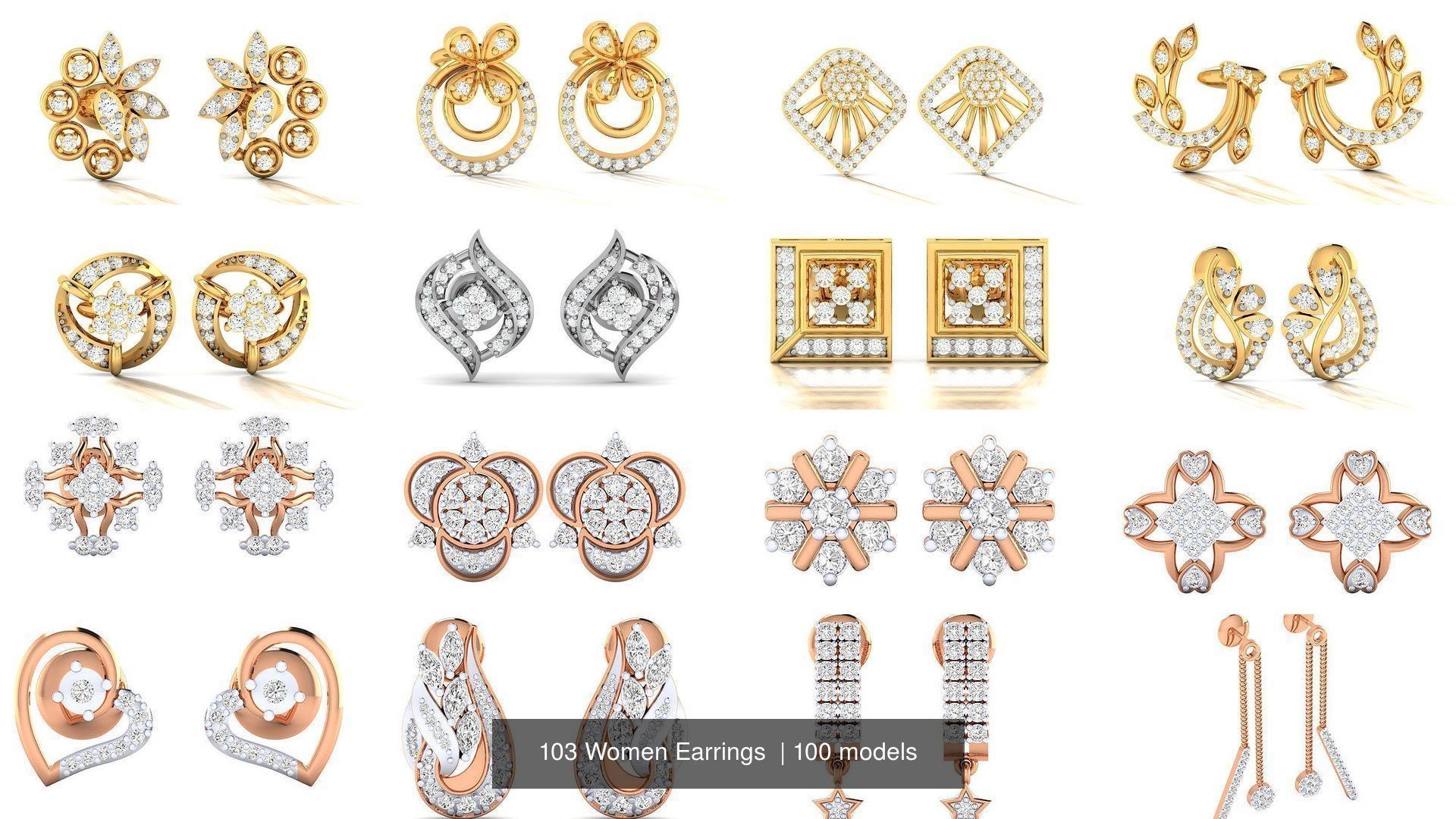 103 Women Earrings  3D Model Collection_33