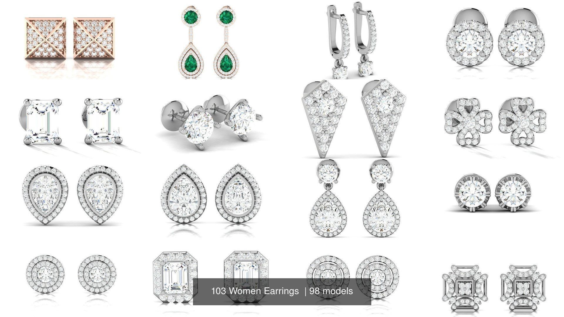 103 Women Earrings  3D Model Collection_23
