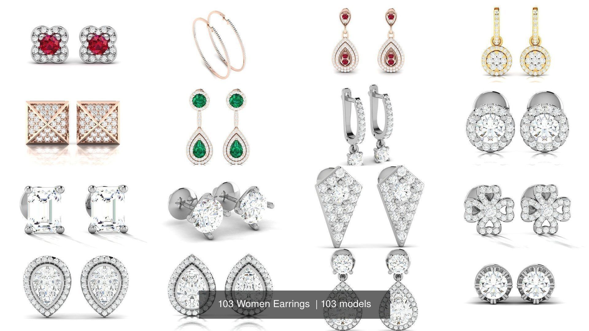103 Women Earrings  3D Model Collection_18