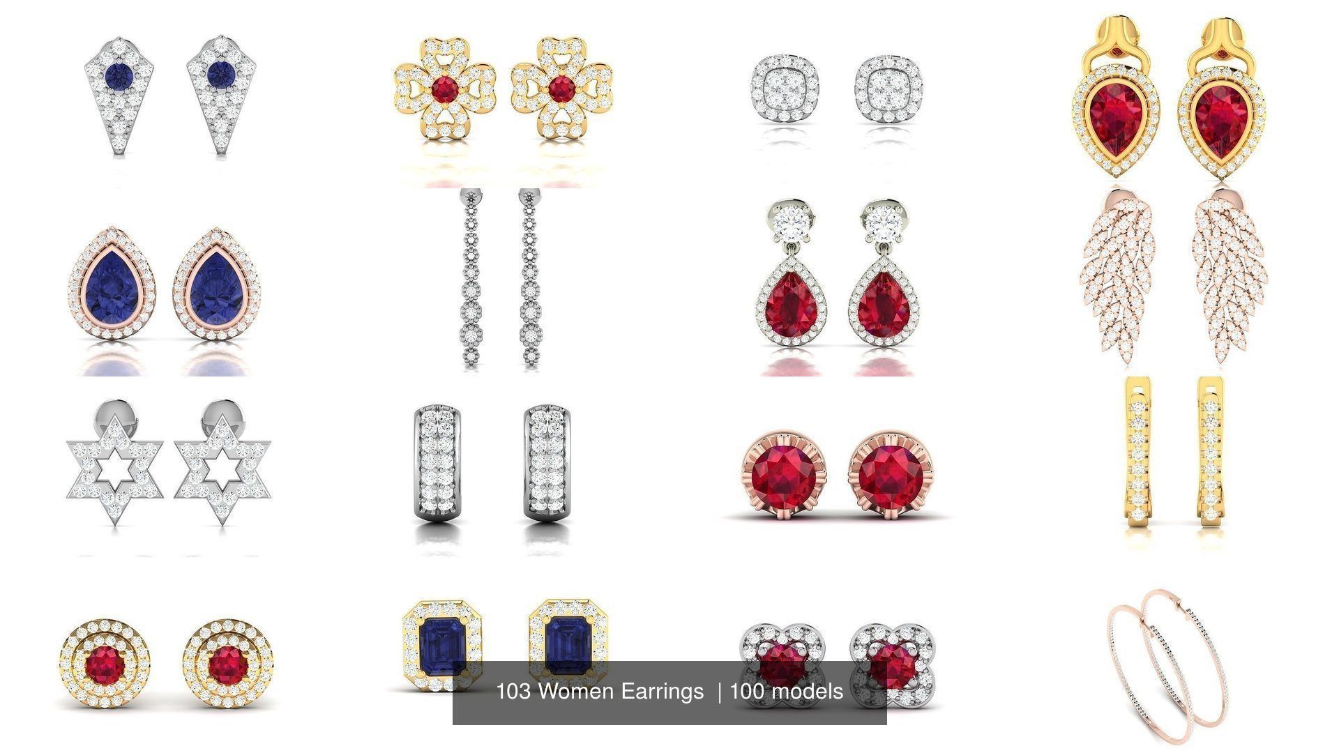 103 Women Earrings  3D Model Collection_15