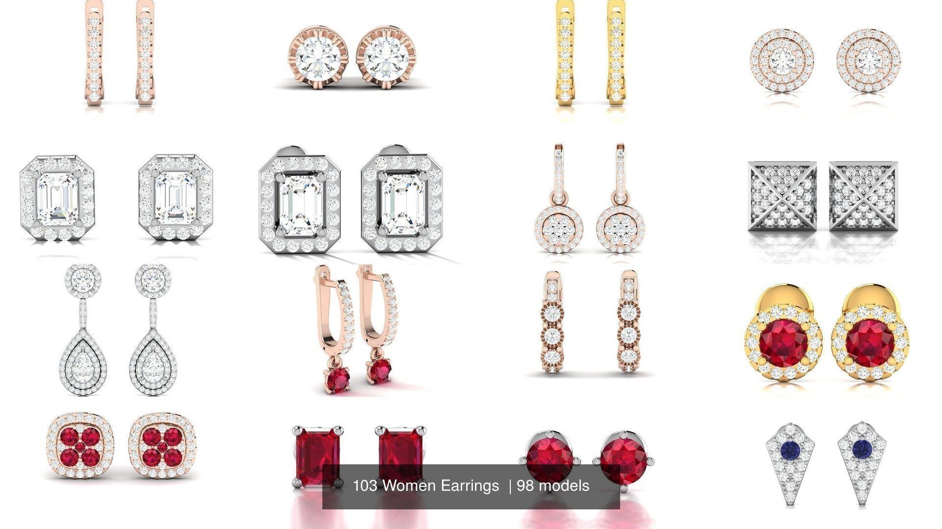 103 Women Earrings  3D Model Collection_11