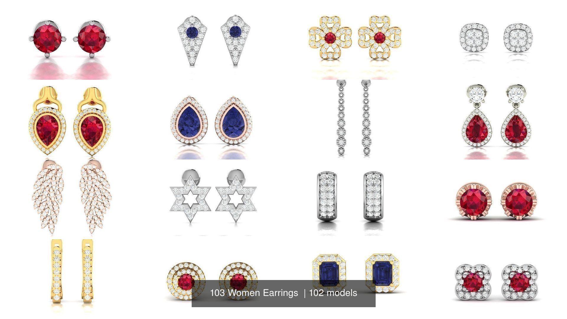 103 Women Earrings  3D Model Collection_13