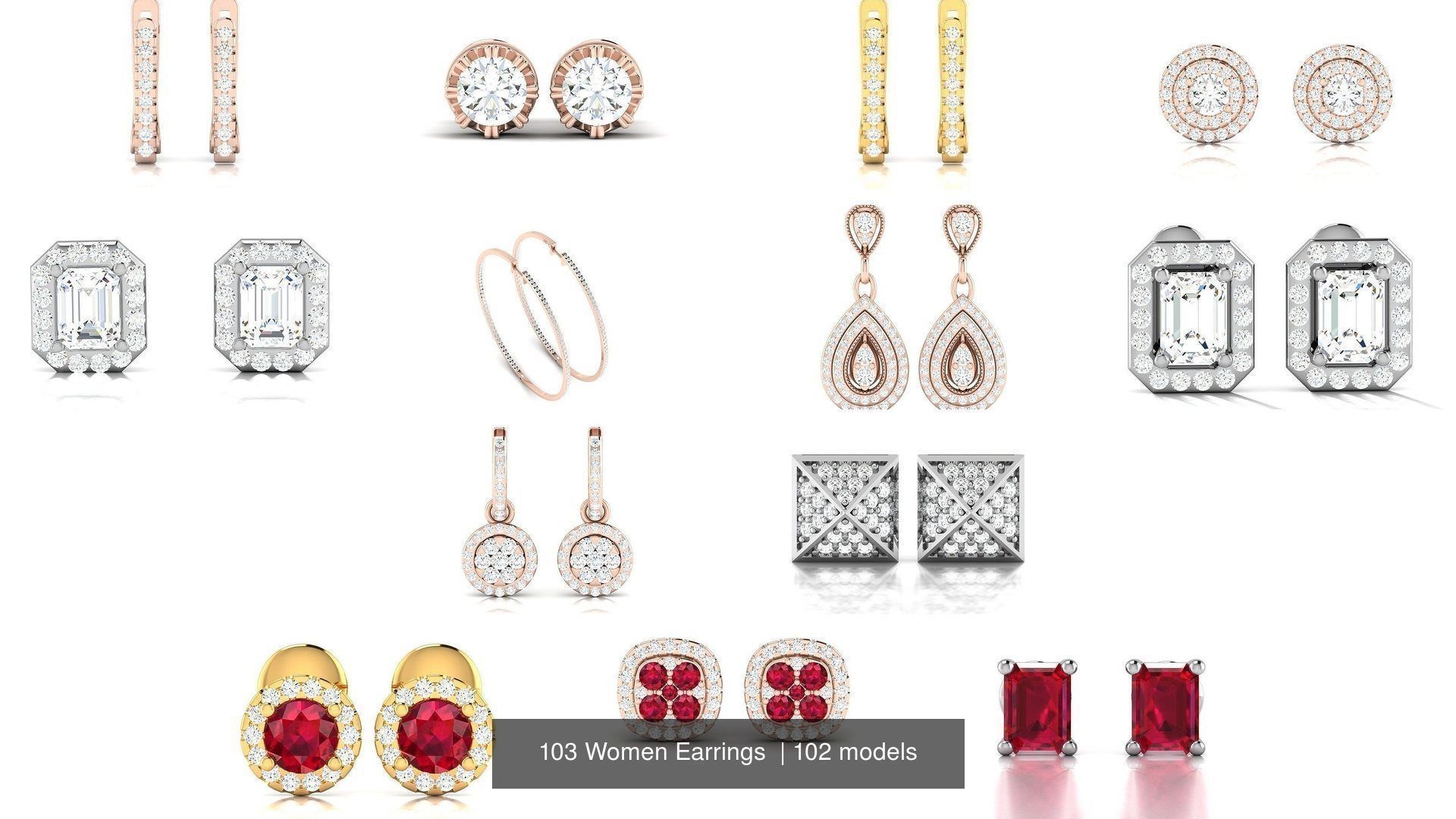 103 Women Earrings  3D Model Collection_7