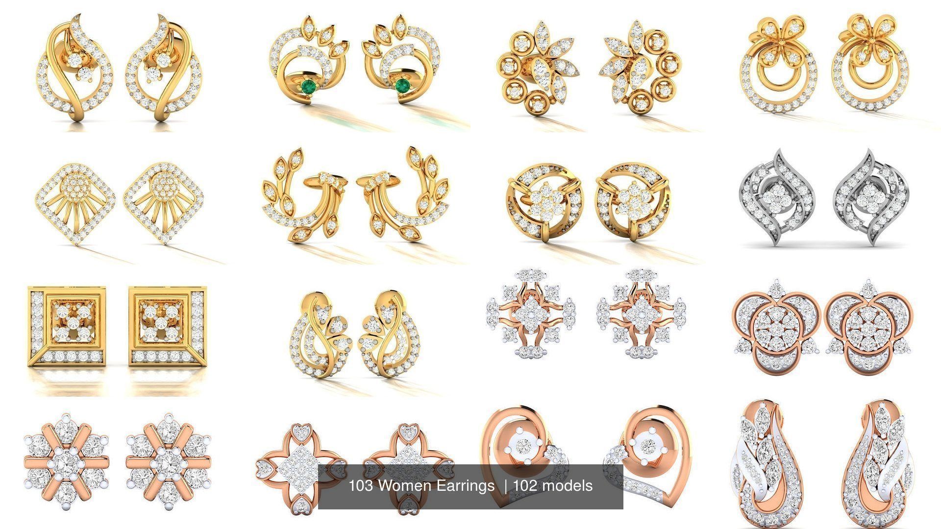 103 Women Earrings  3D Model Collection_31