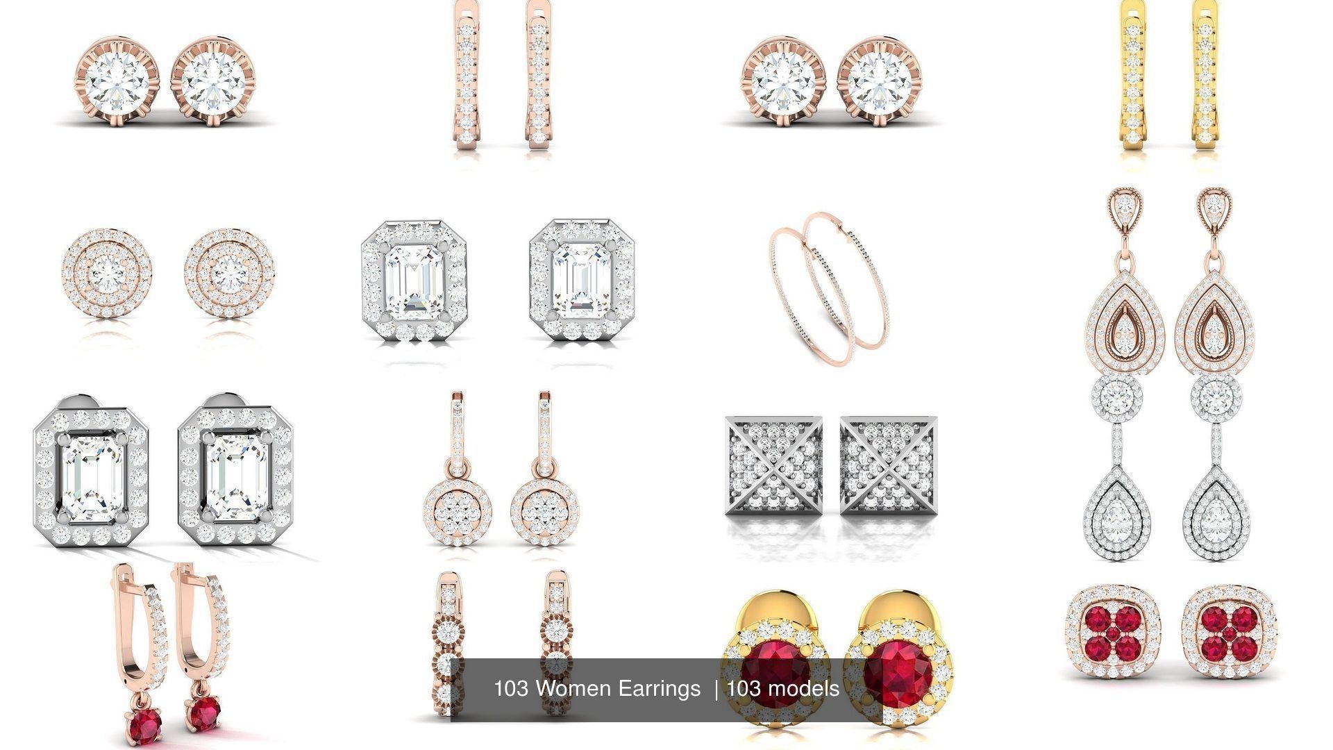 103 Women Earrings  3D Model Collection_6