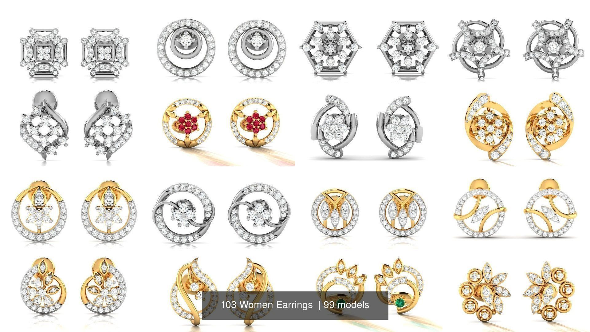 103 Women Earrings  3D Model Collection_28