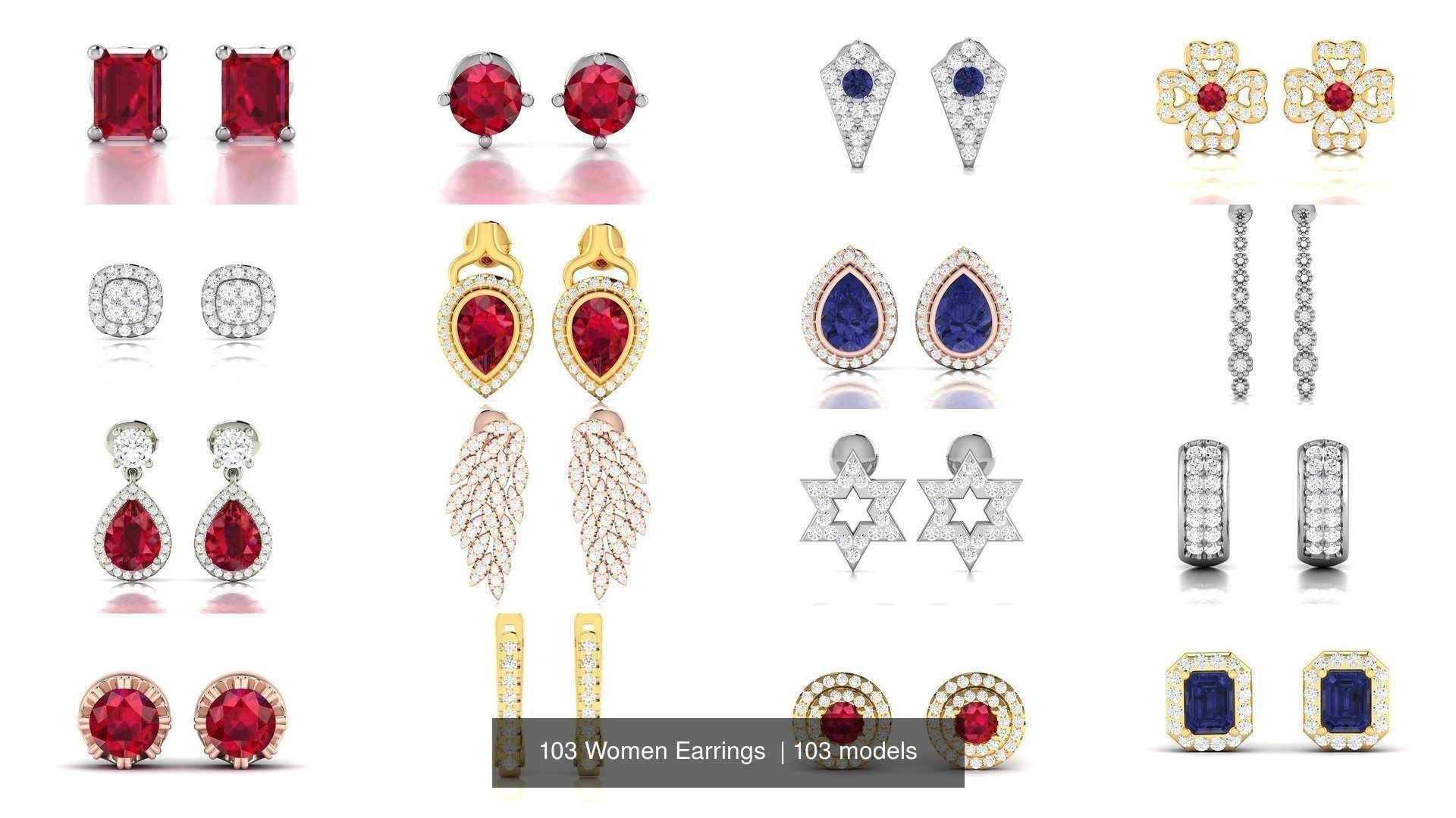 103 Women Earrings  3D Model Collection_12