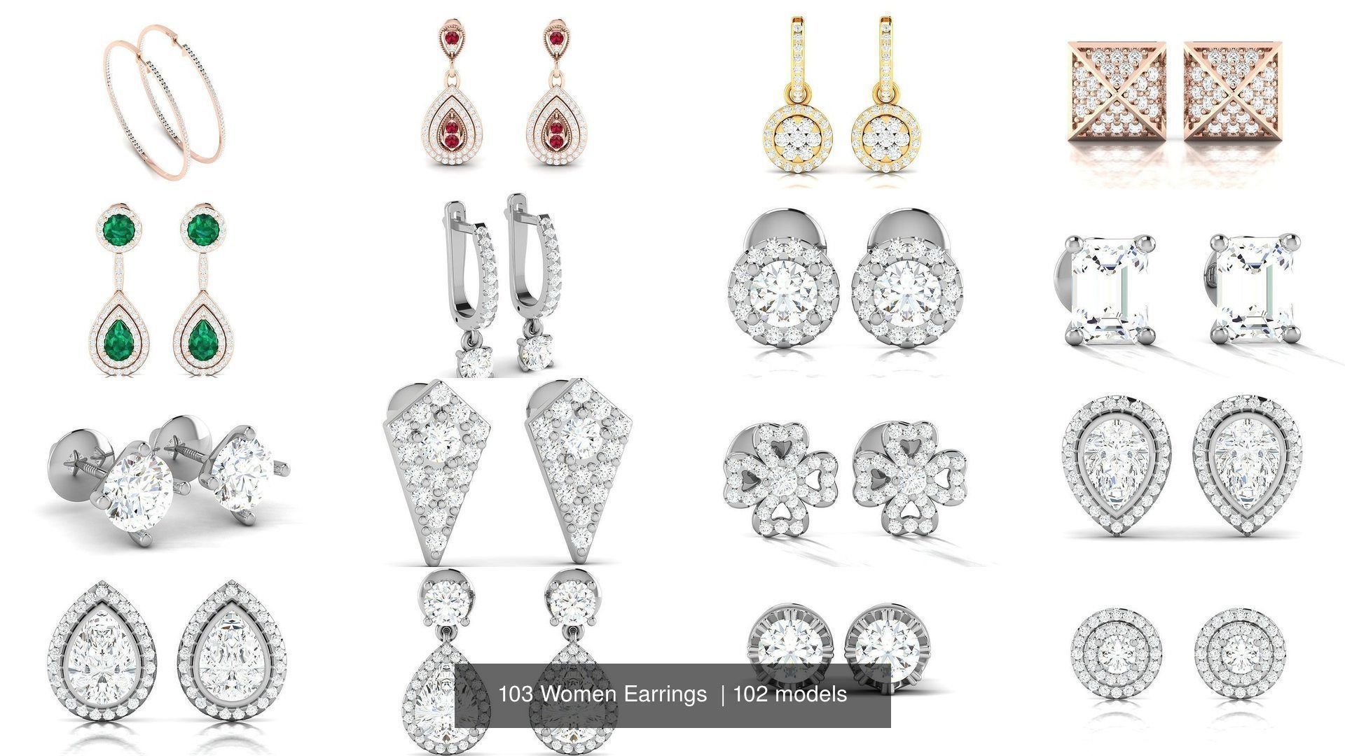 103 Women Earrings  3D Model Collection_19