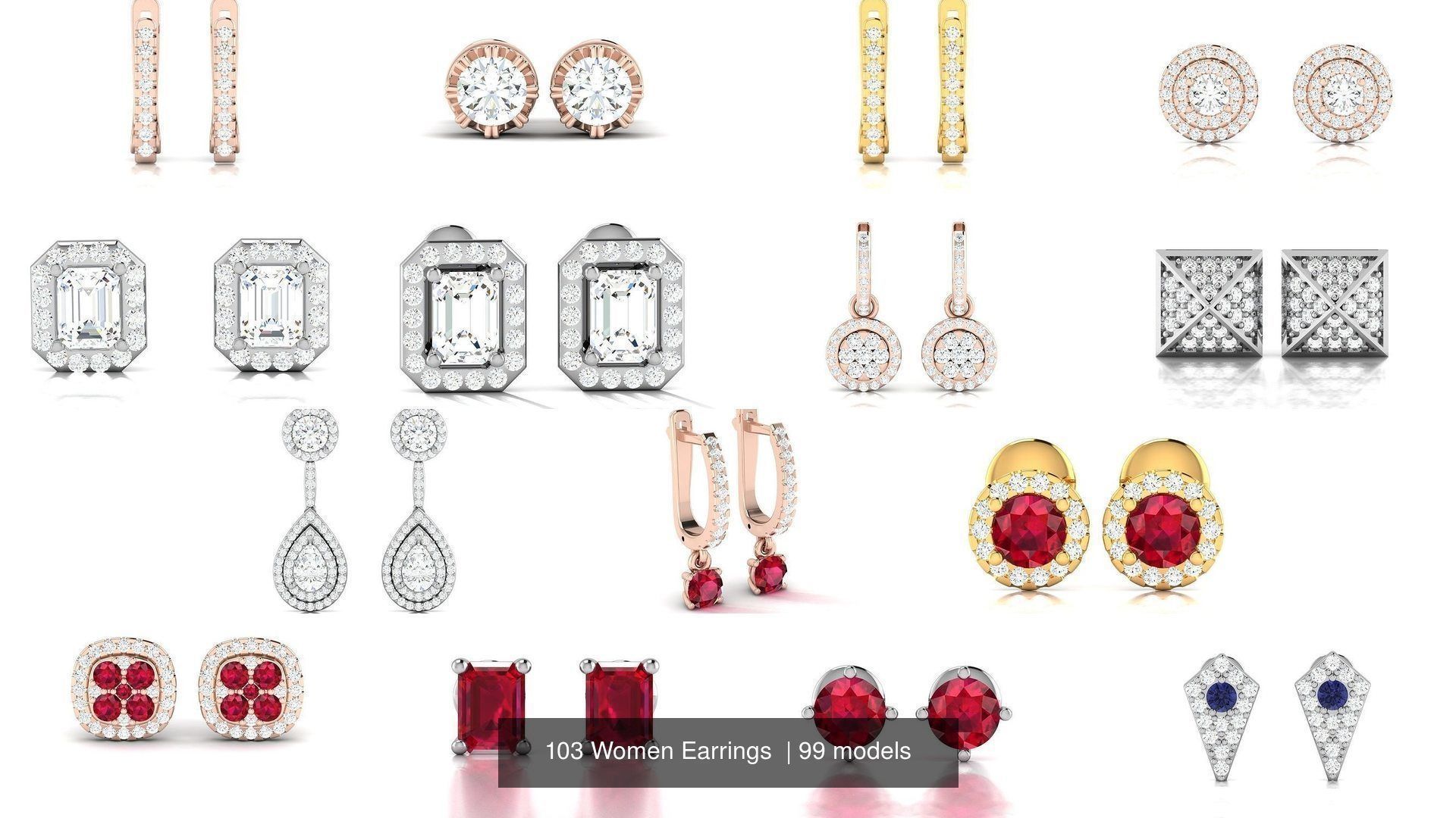 103 Women Earrings  3D Model Collection_10