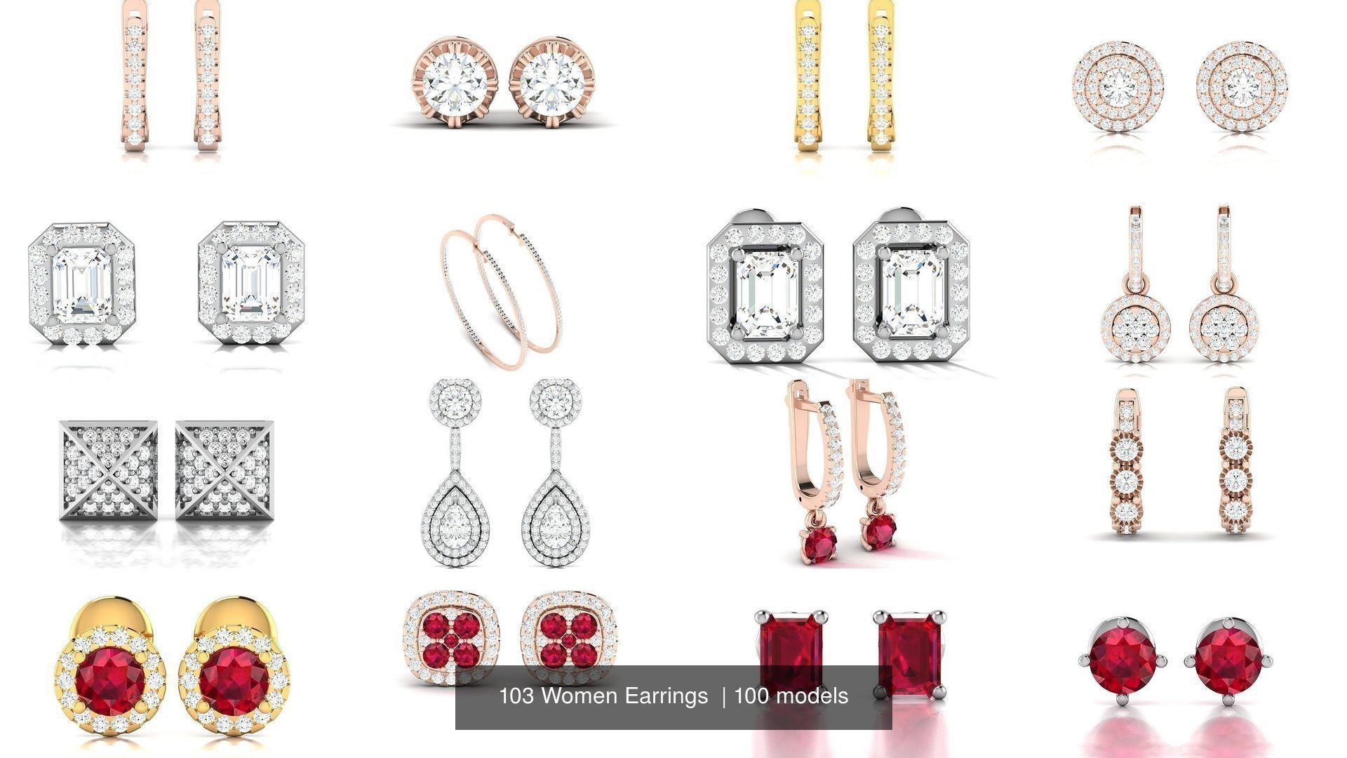 103 Women Earrings  3D Model Collection_9
