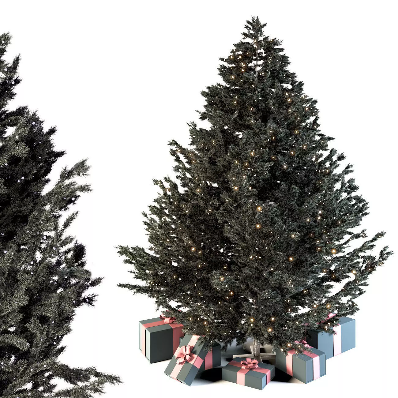 Dark christmas tree with boxes and garland 3D model_0