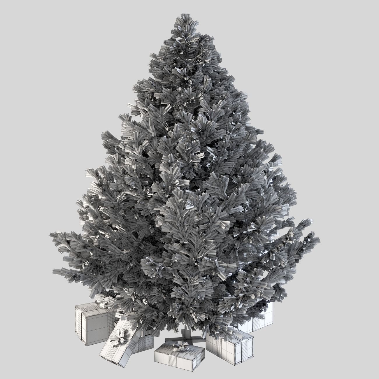 Dark christmas tree with boxes and garland 3D model_9