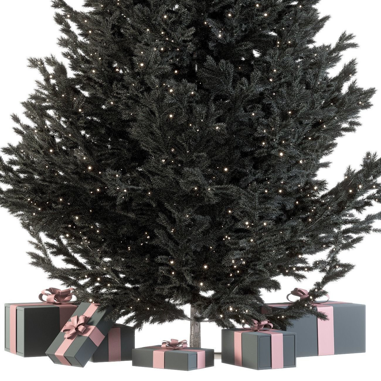 Dark christmas tree with boxes and garland 3D model_7