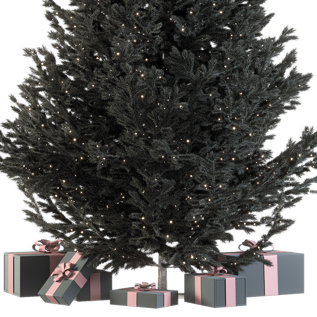Dark christmas tree with boxes and garland 3D model_6