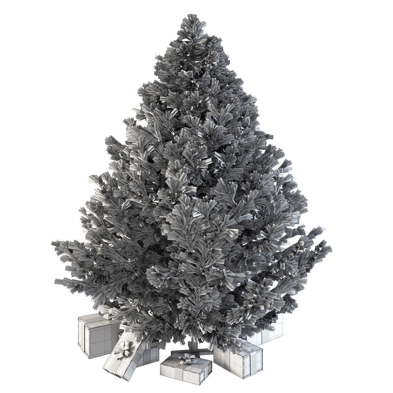 Dark christmas tree with boxes and garland 3D model_8