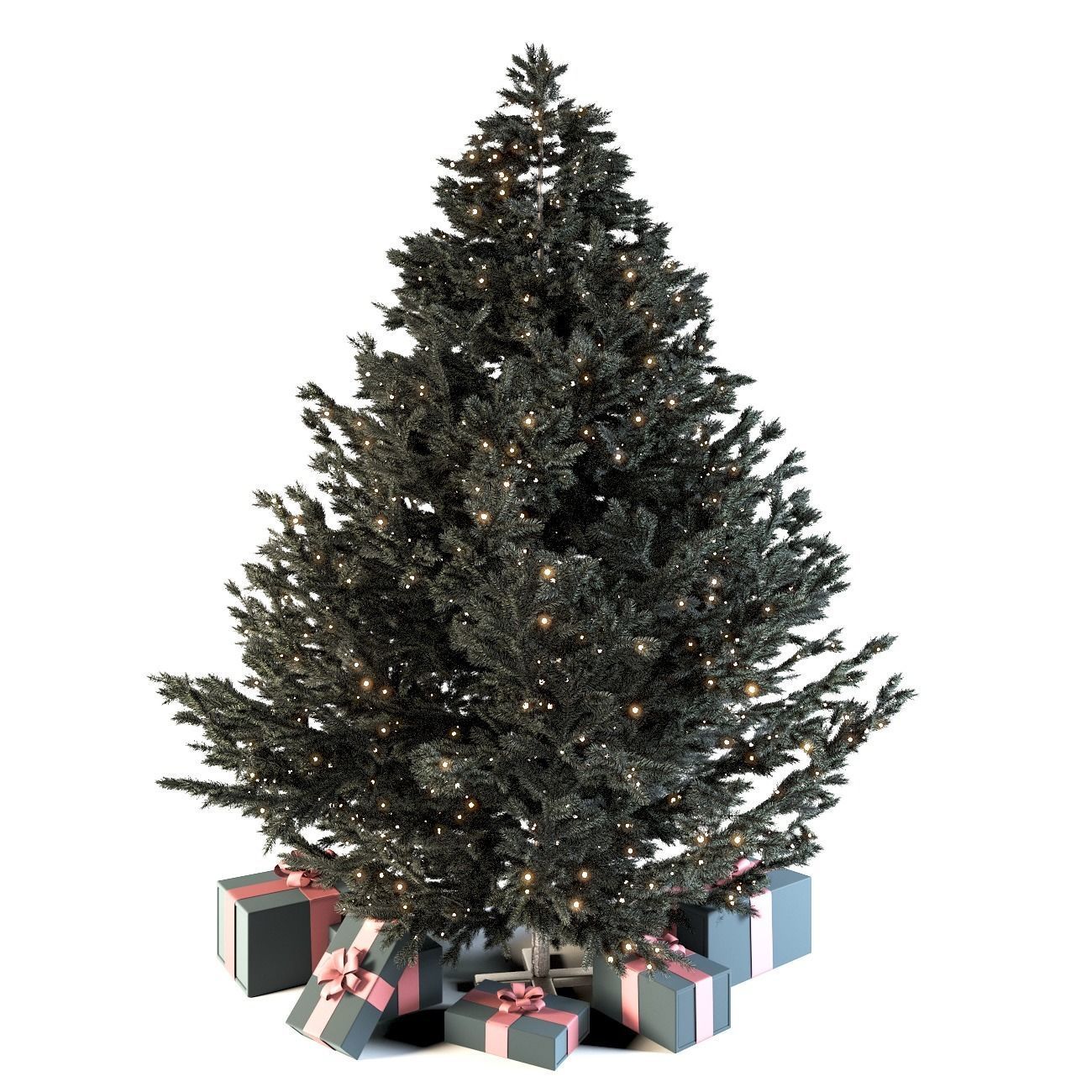Dark christmas tree with boxes and garland 3D model_2