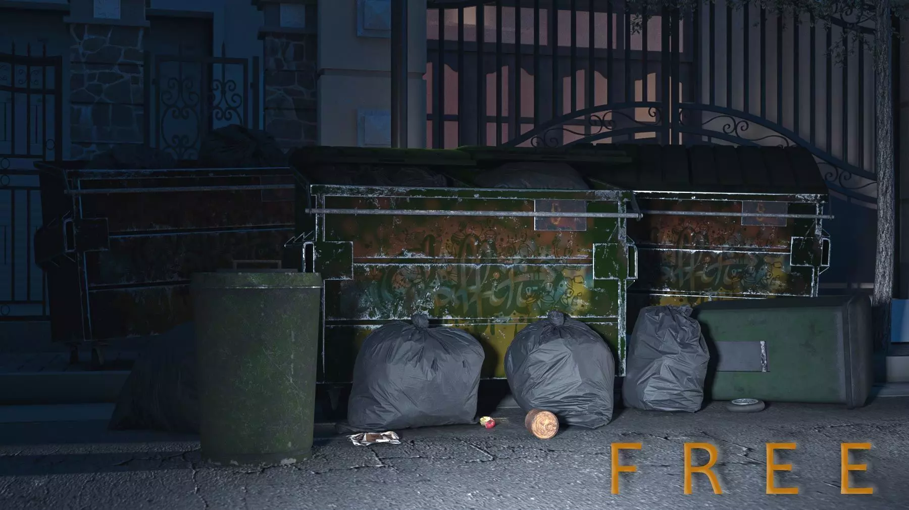 A pack of 3 trash bin Free 3D model