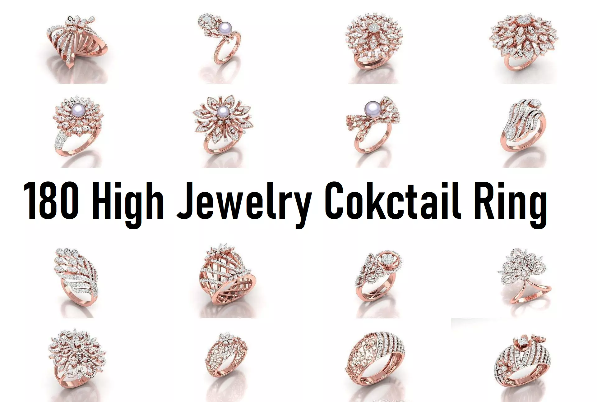 180 High Jewelry Cocktail Rings 3dm stl render-1 details  3D Model Collection_0