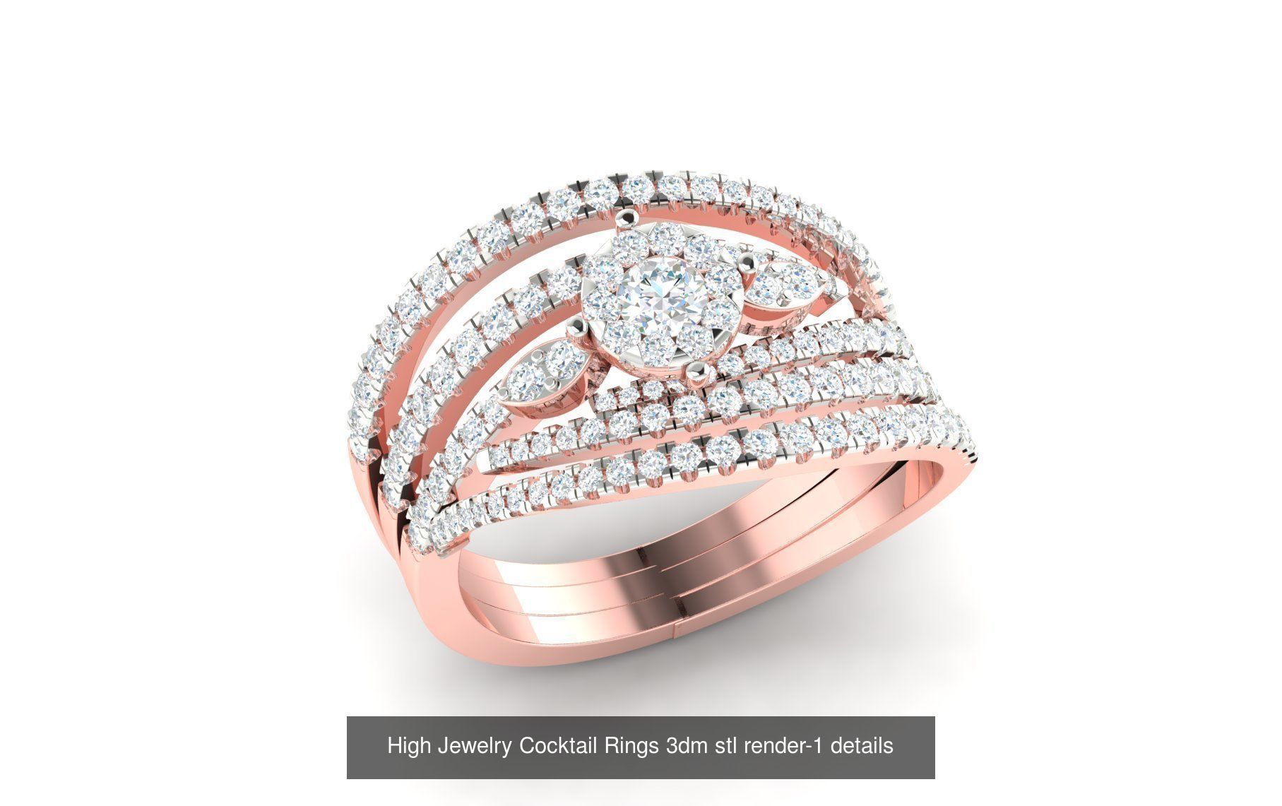 180 High Jewelry Cocktail Rings 3dm stl render-1 details  3D Model Collection_102