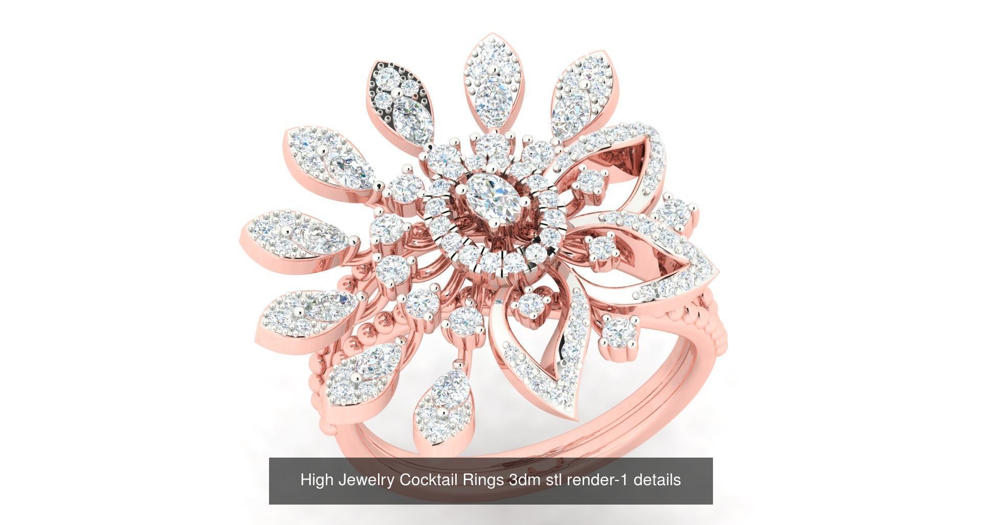 180 High Jewelry Cocktail Rings 3dm stl render-1 details  3D Model Collection_75