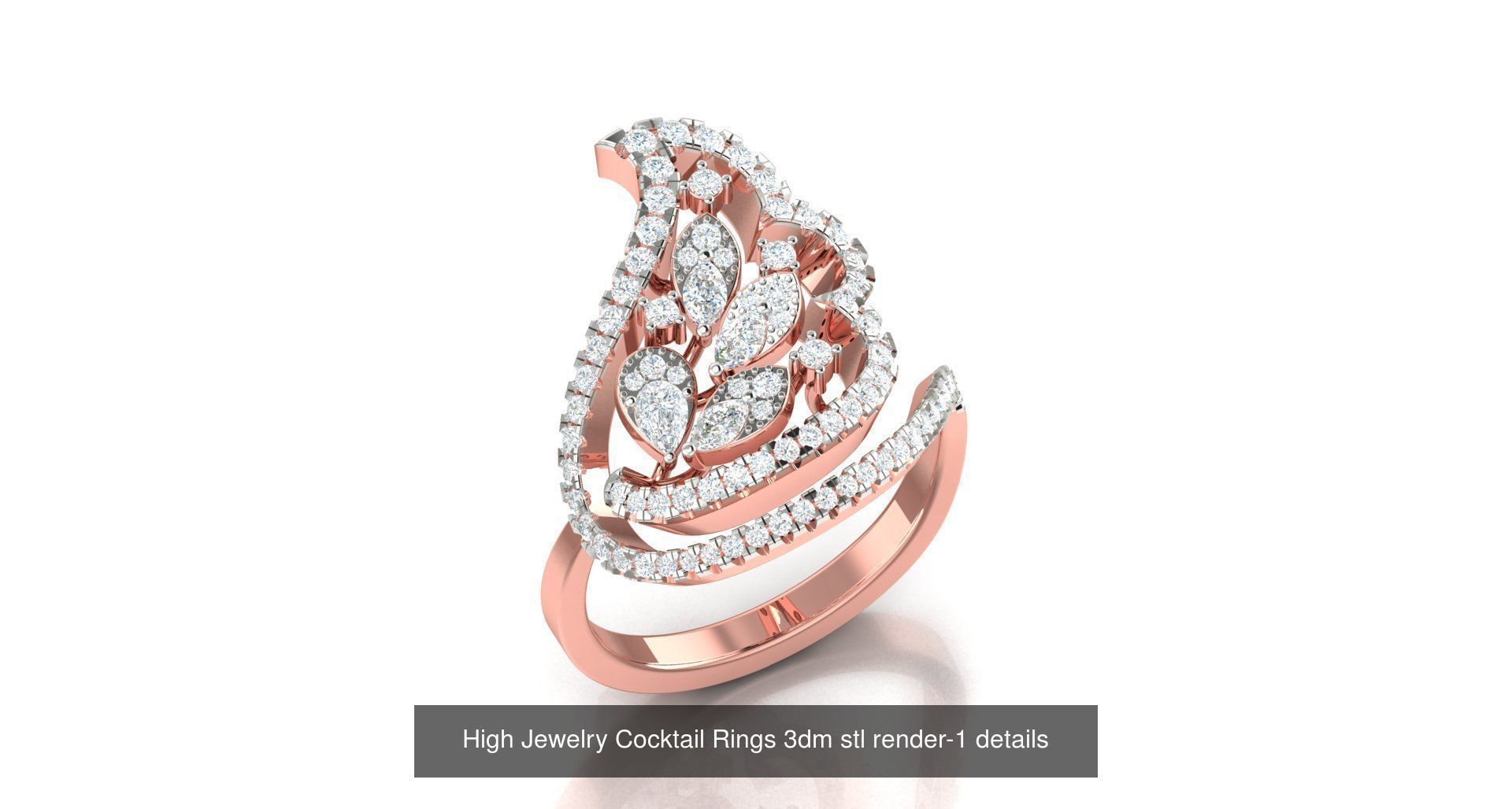 180 High Jewelry Cocktail Rings 3dm stl render-1 details  3D Model Collection_72