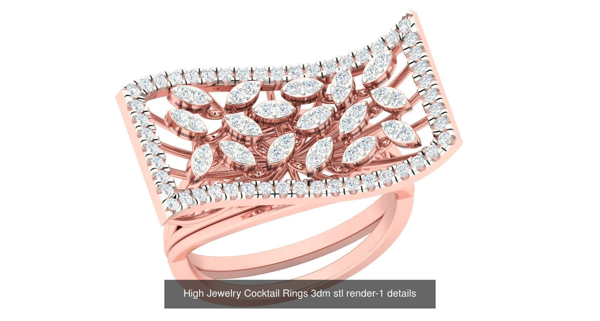 180 High Jewelry Cocktail Rings 3dm stl render-1 details  3D Model Collection_134