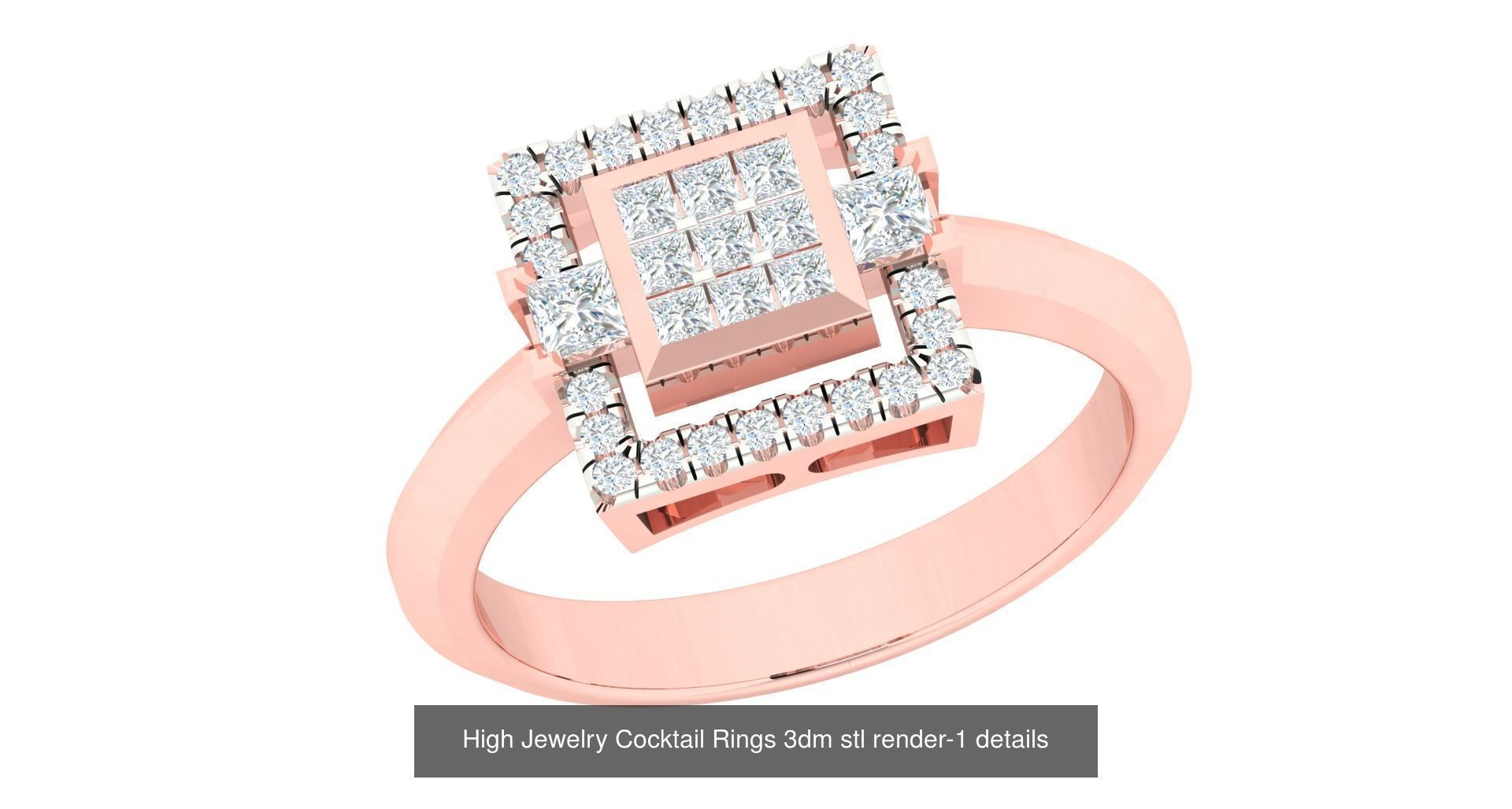 180 High Jewelry Cocktail Rings 3dm stl render-1 details  3D Model Collection_181