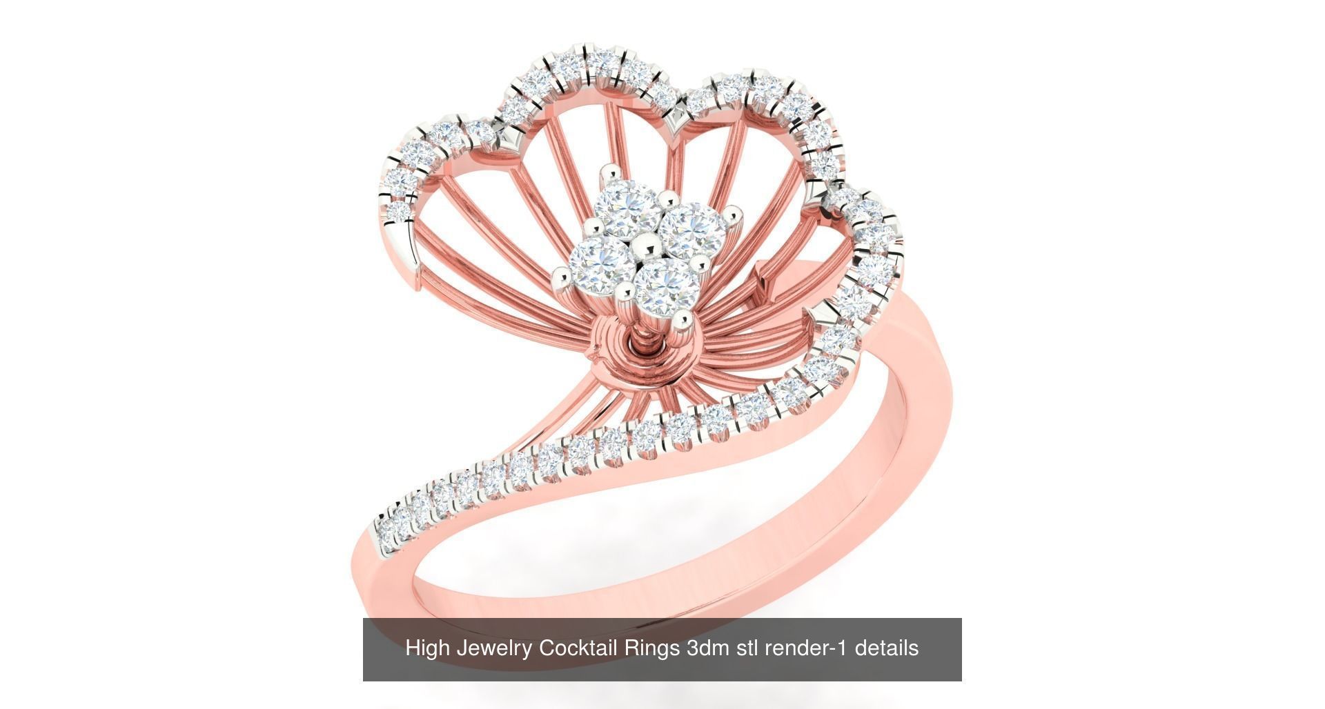 180 High Jewelry Cocktail Rings 3dm stl render-1 details  3D Model Collection_141
