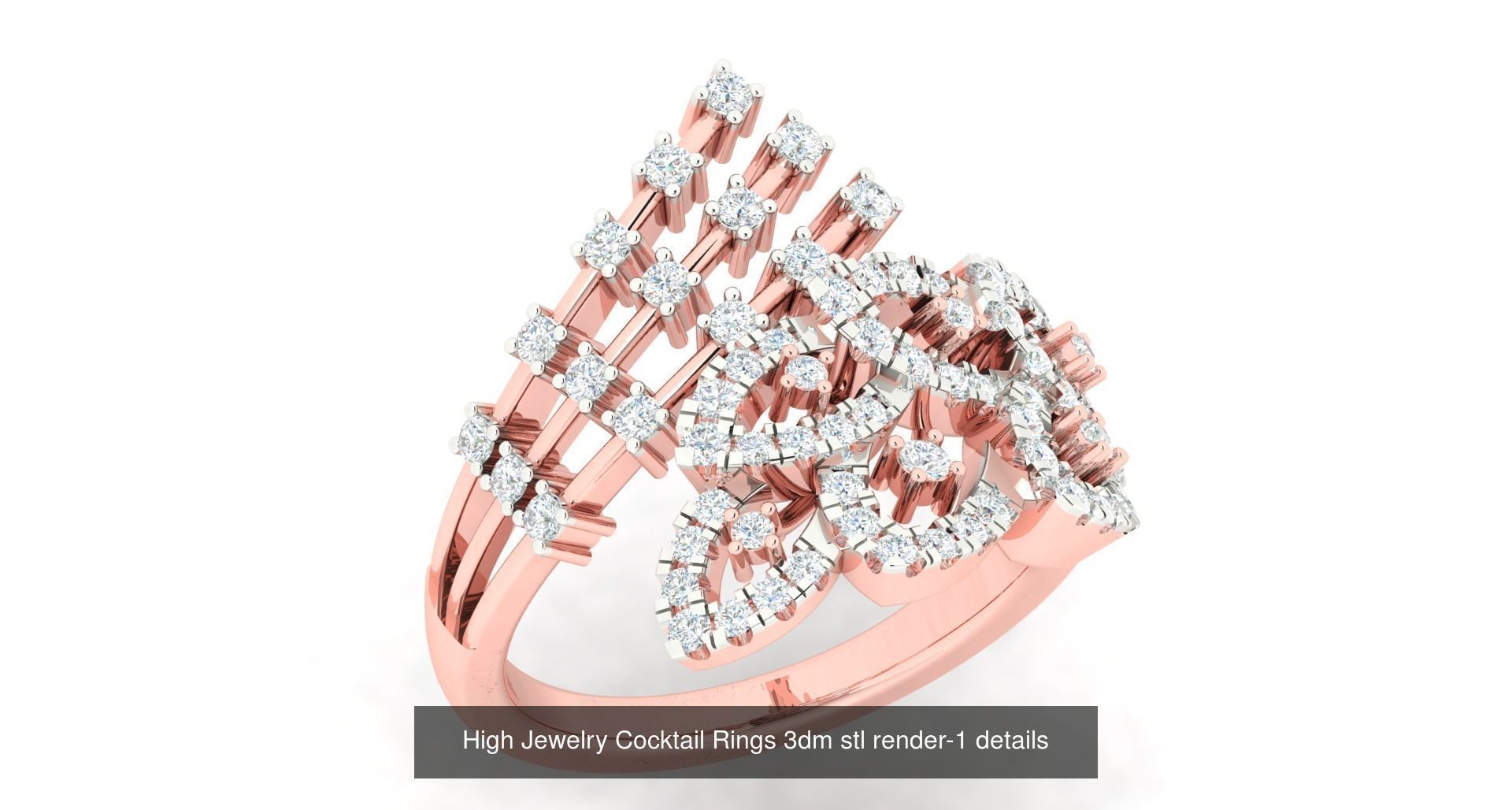 180 High Jewelry Cocktail Rings 3dm stl render-1 details  3D Model Collection_189