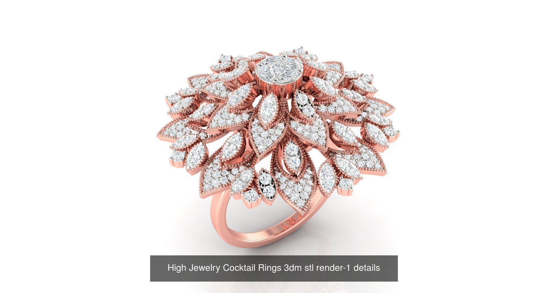 180 High Jewelry Cocktail Rings 3dm stl render-1 details  3D Model Collection_46