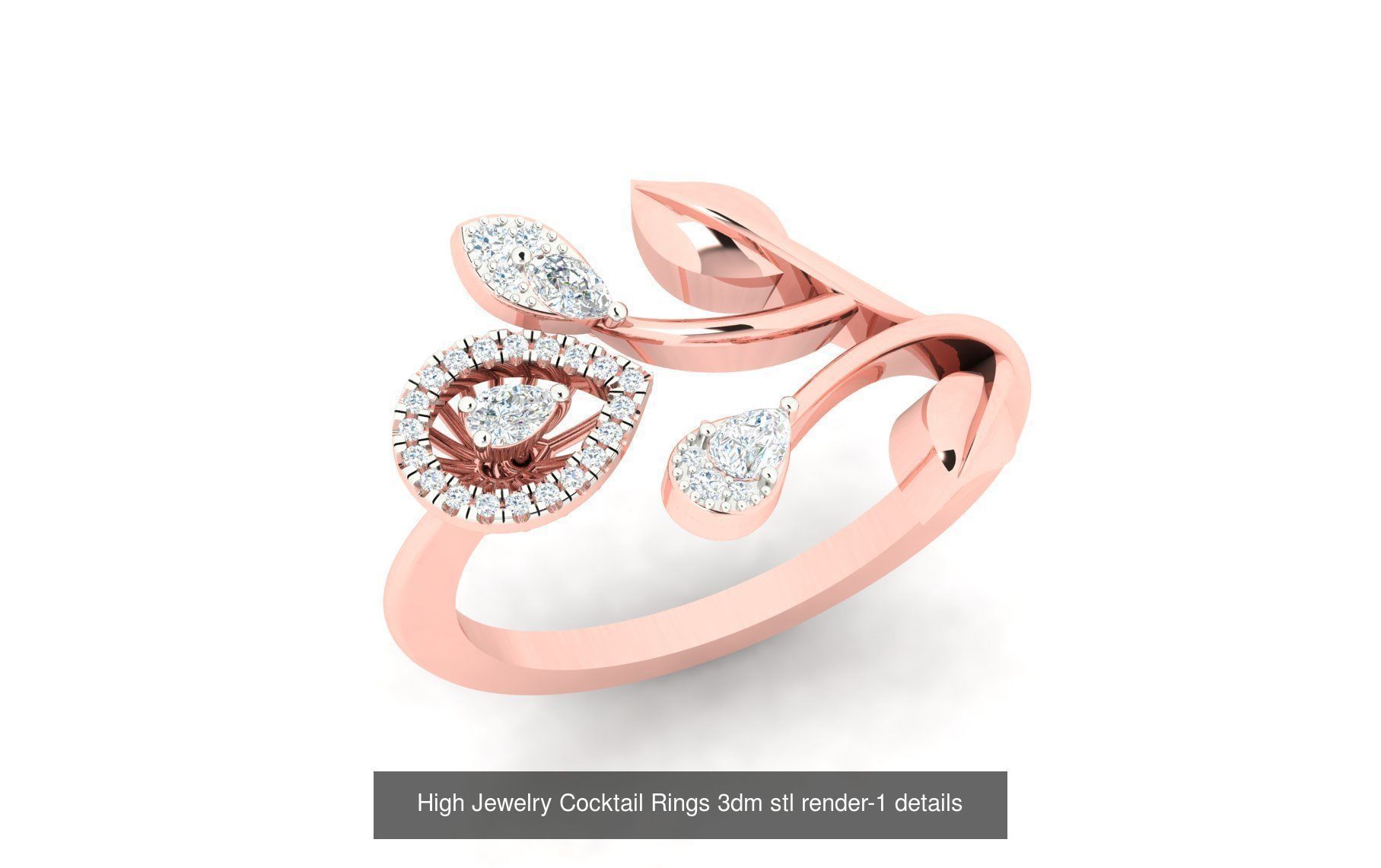 180 High Jewelry Cocktail Rings 3dm stl render-1 details  3D Model Collection_93
