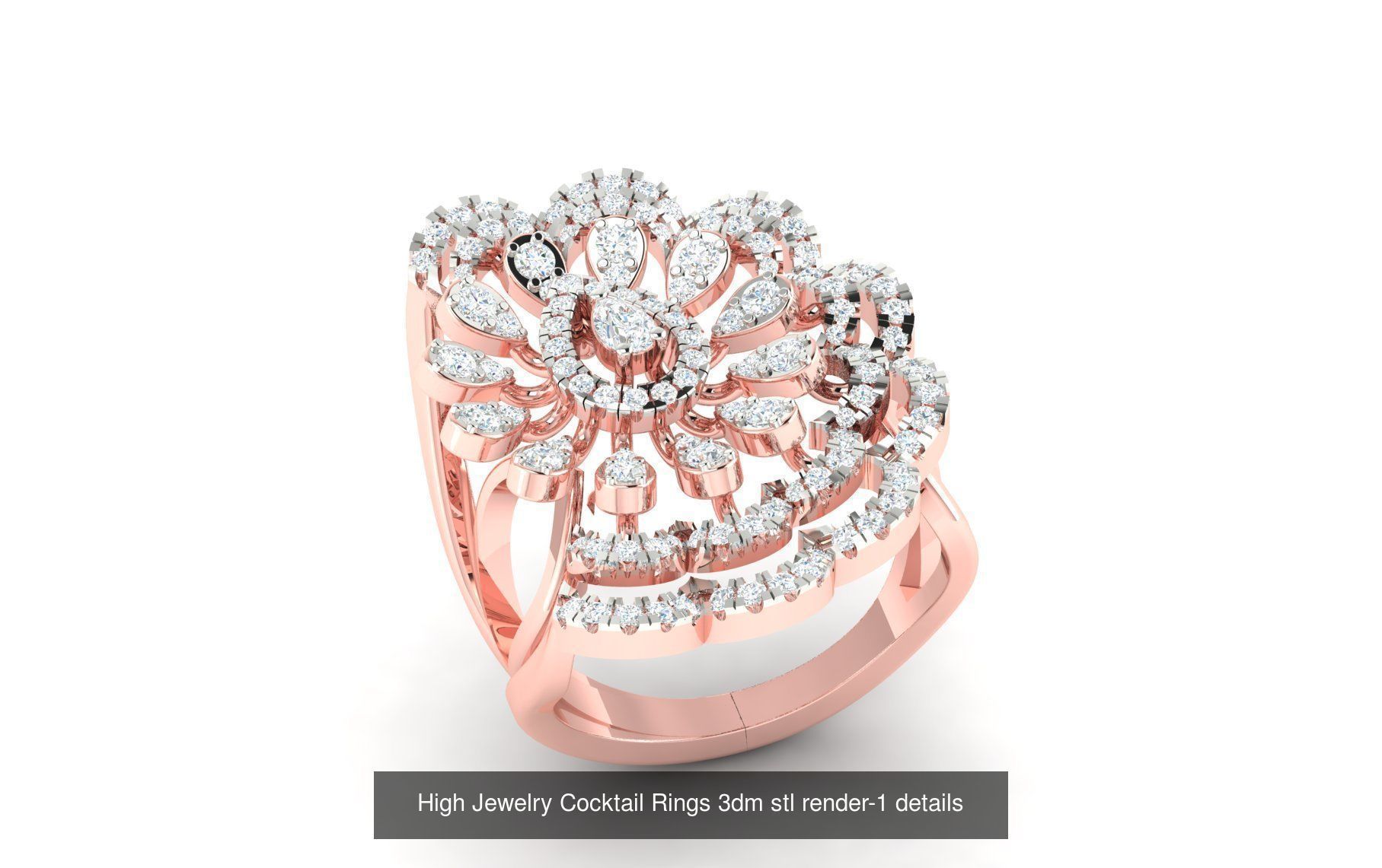 180 High Jewelry Cocktail Rings 3dm stl render-1 details  3D Model Collection_106
