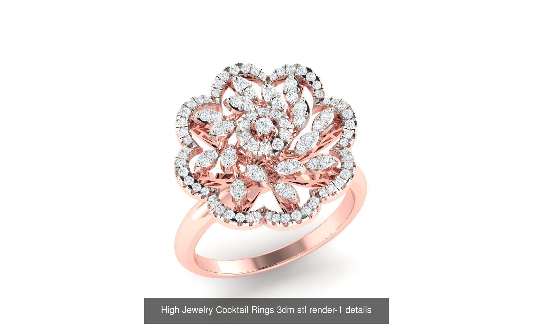 180 High Jewelry Cocktail Rings 3dm stl render-1 details  3D Model Collection_119