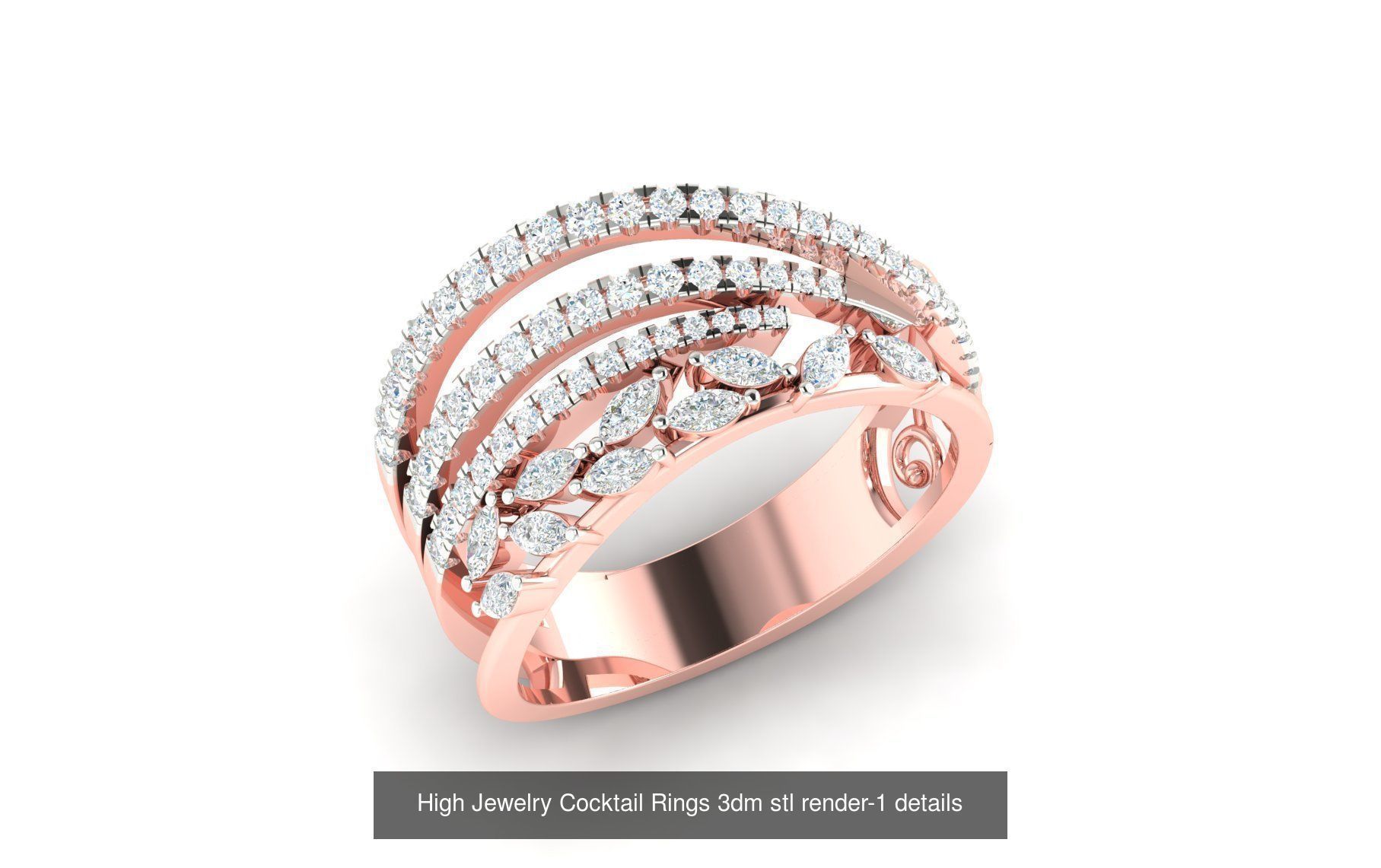 180 High Jewelry Cocktail Rings 3dm stl render-1 details  3D Model Collection_104
