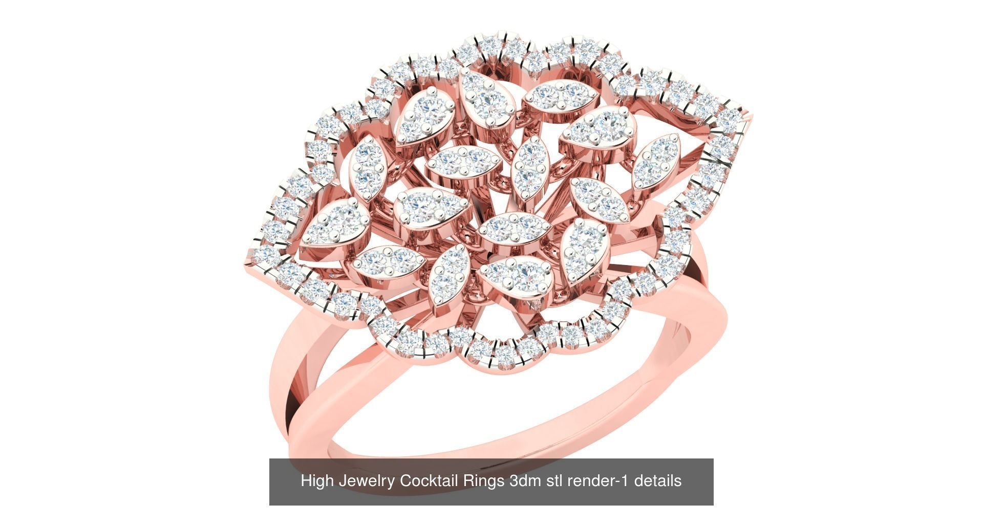 180 High Jewelry Cocktail Rings 3dm stl render-1 details  3D Model Collection_135