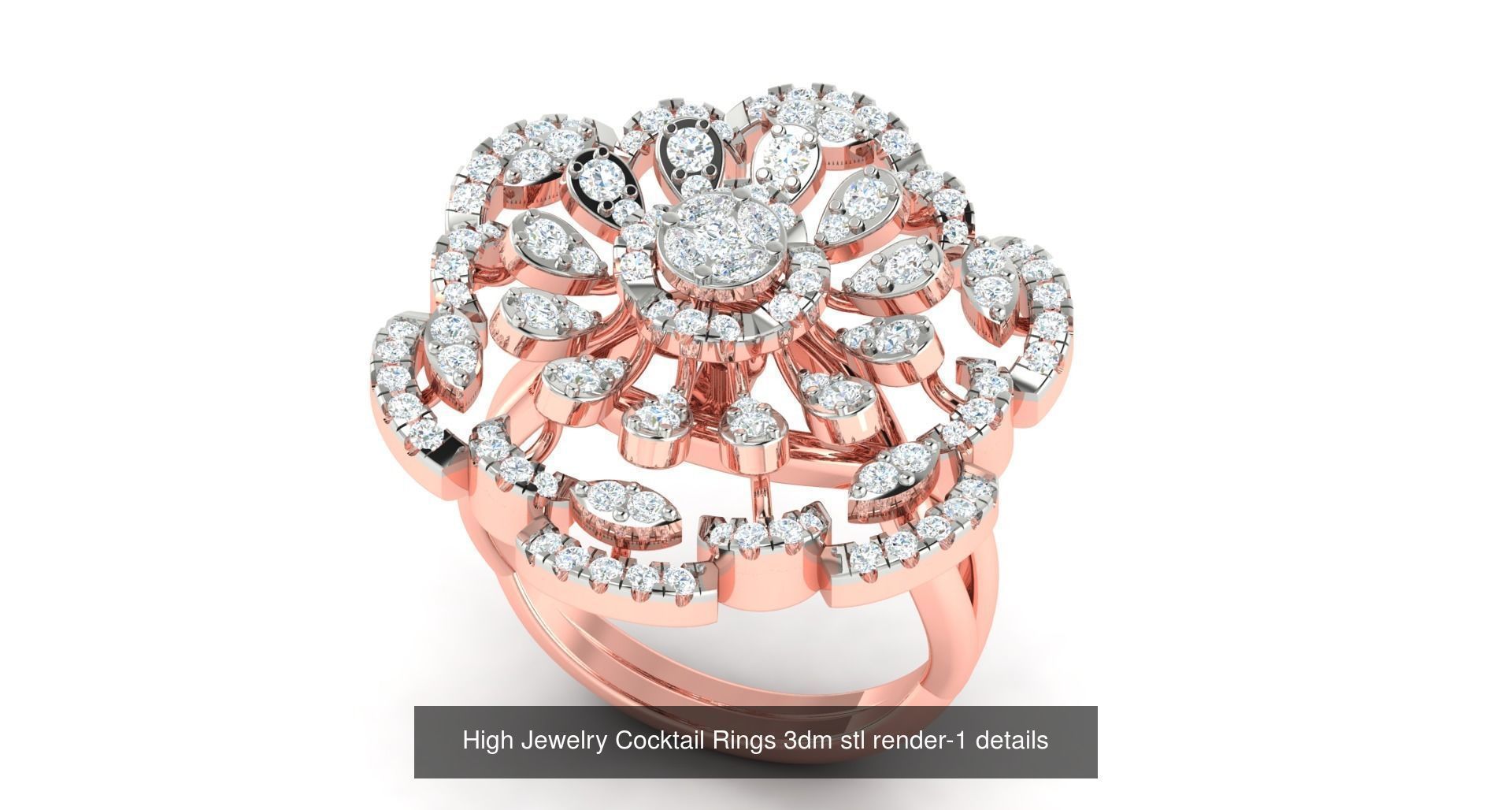 180 High Jewelry Cocktail Rings 3dm stl render-1 details  3D Model Collection_105