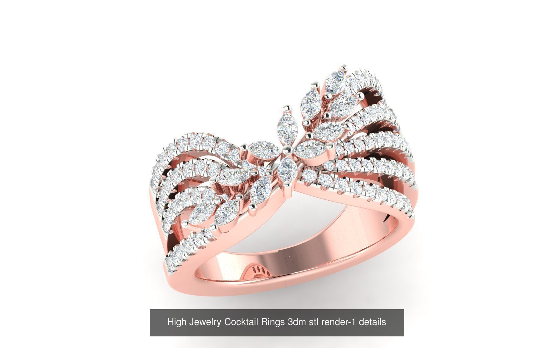 180 High Jewelry Cocktail Rings 3dm stl render-1 details  3D Model Collection_109