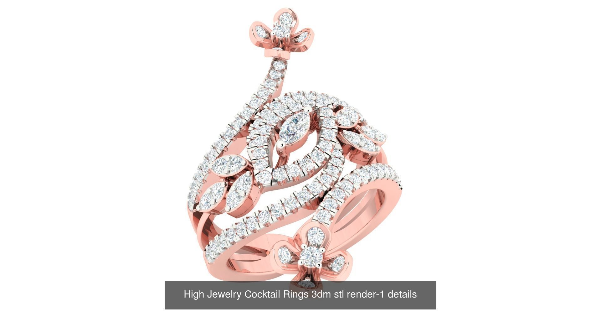 180 High Jewelry Cocktail Rings 3dm stl render-1 details  3D Model Collection_76