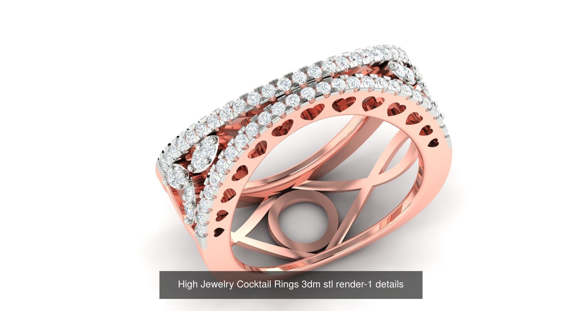 180 High Jewelry Cocktail Rings 3dm stl render-1 details  3D Model Collection_114