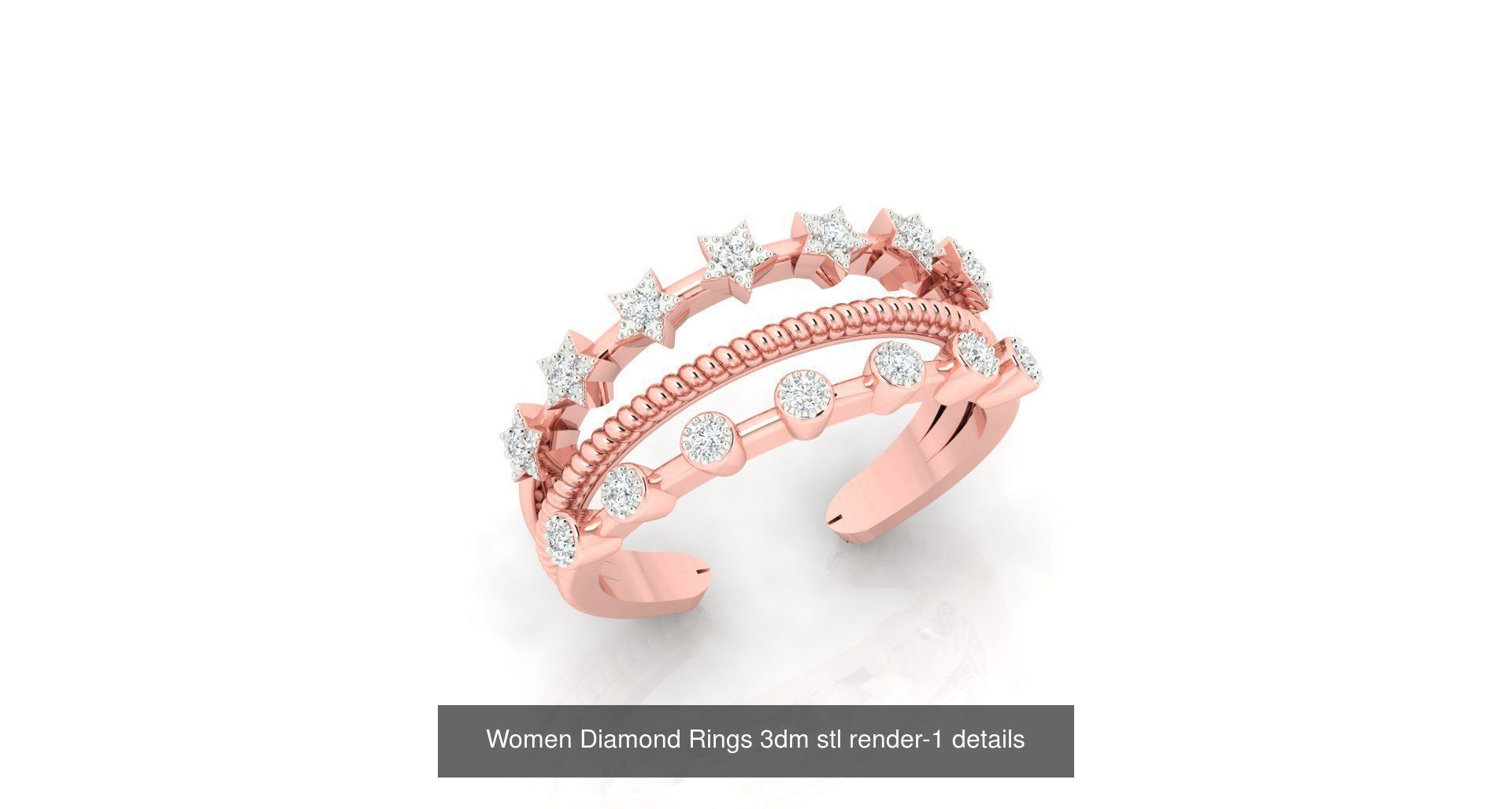 180 High Jewelry Cocktail Rings 3dm stl render-1 details  3D Model Collection_11