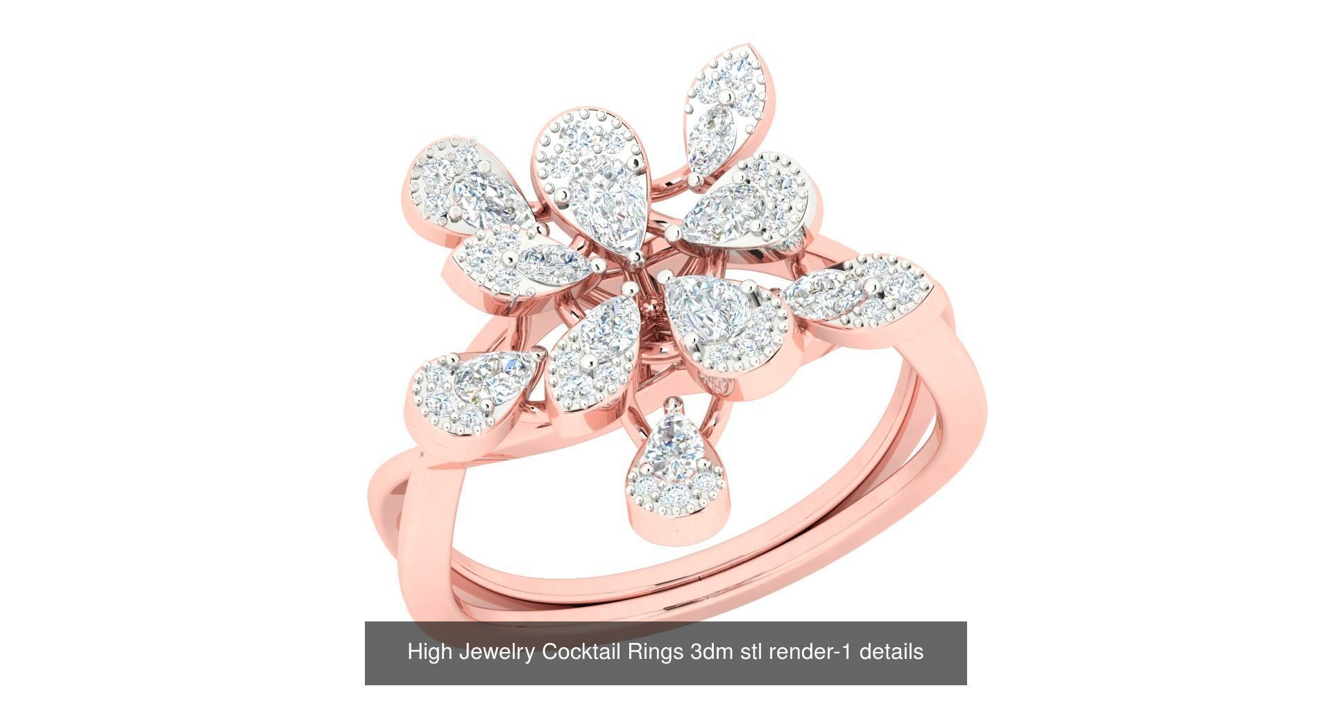 180 High Jewelry Cocktail Rings 3dm stl render-1 details  3D Model Collection_188