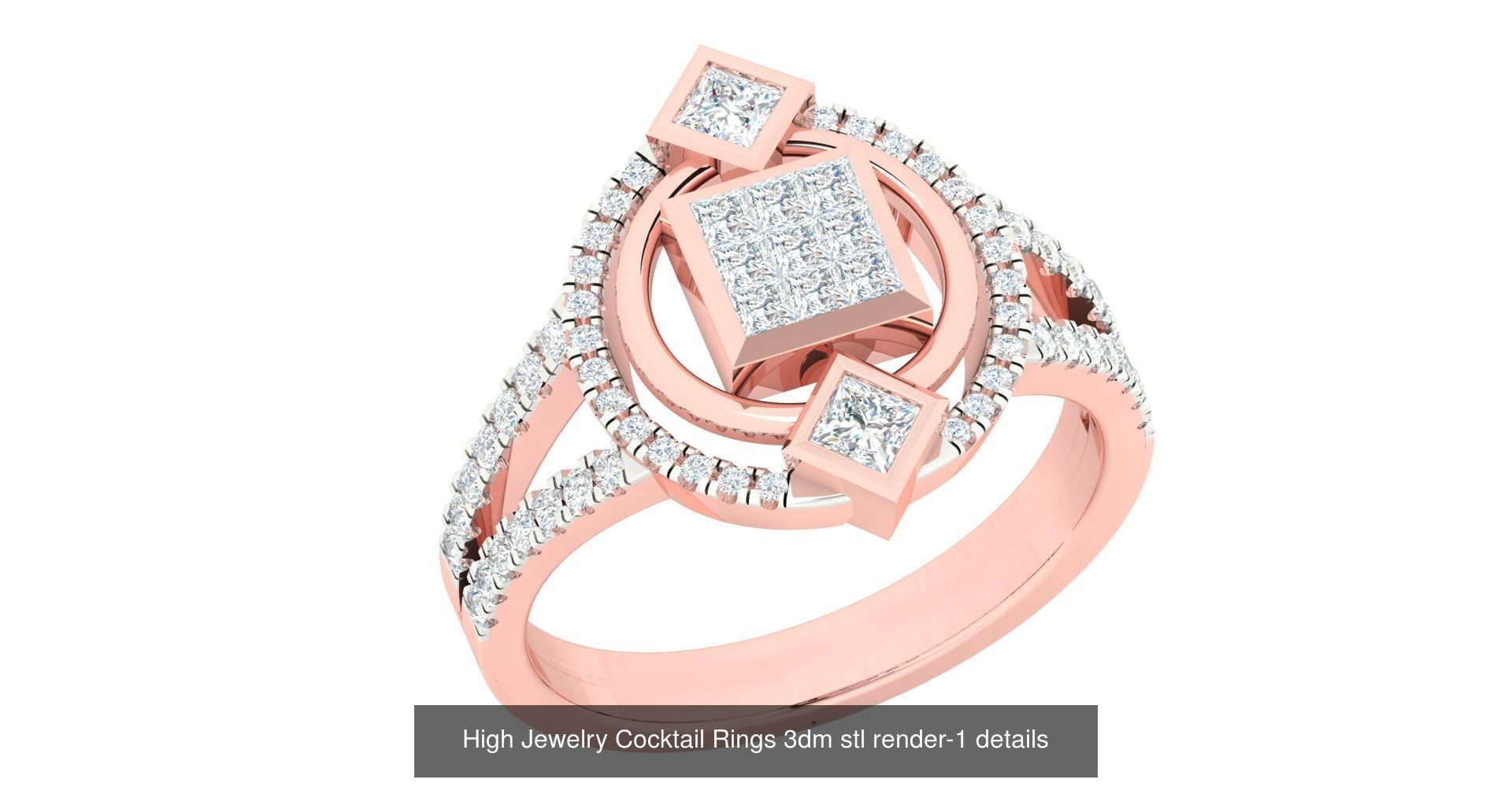 180 High Jewelry Cocktail Rings 3dm stl render-1 details  3D Model Collection_179