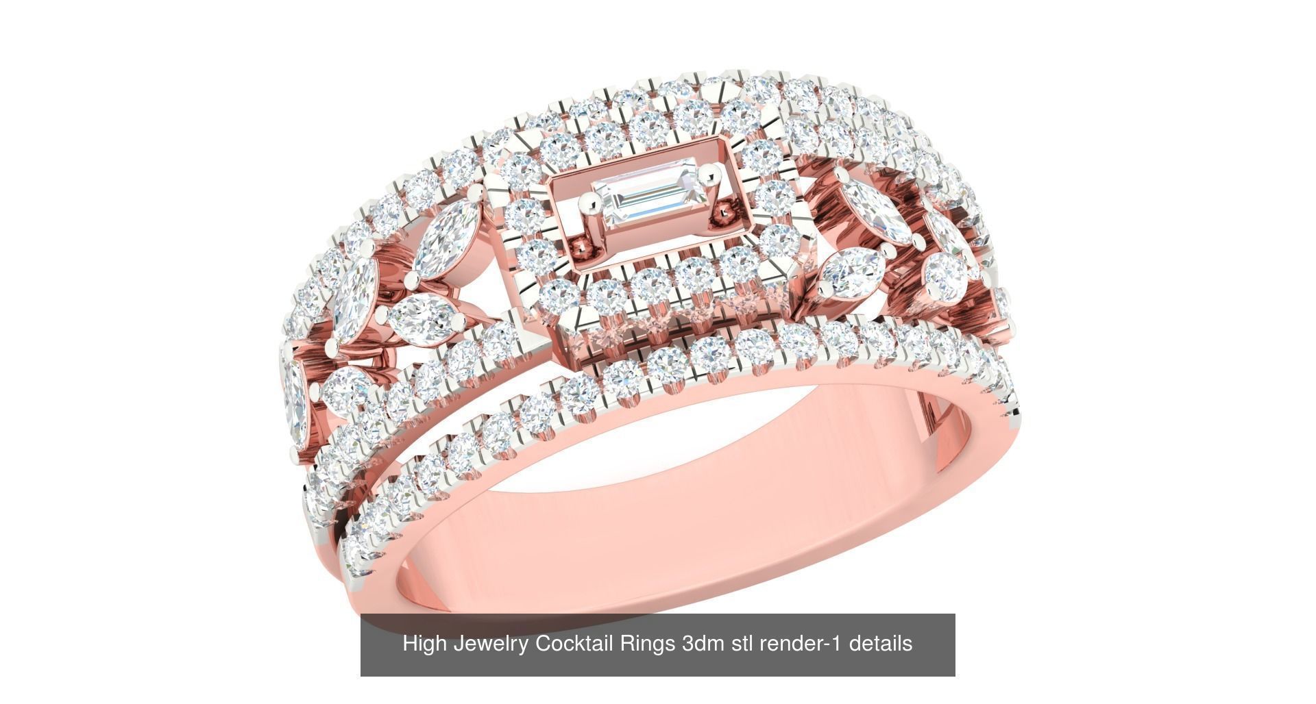 180 High Jewelry Cocktail Rings 3dm stl render-1 details  3D Model Collection_184