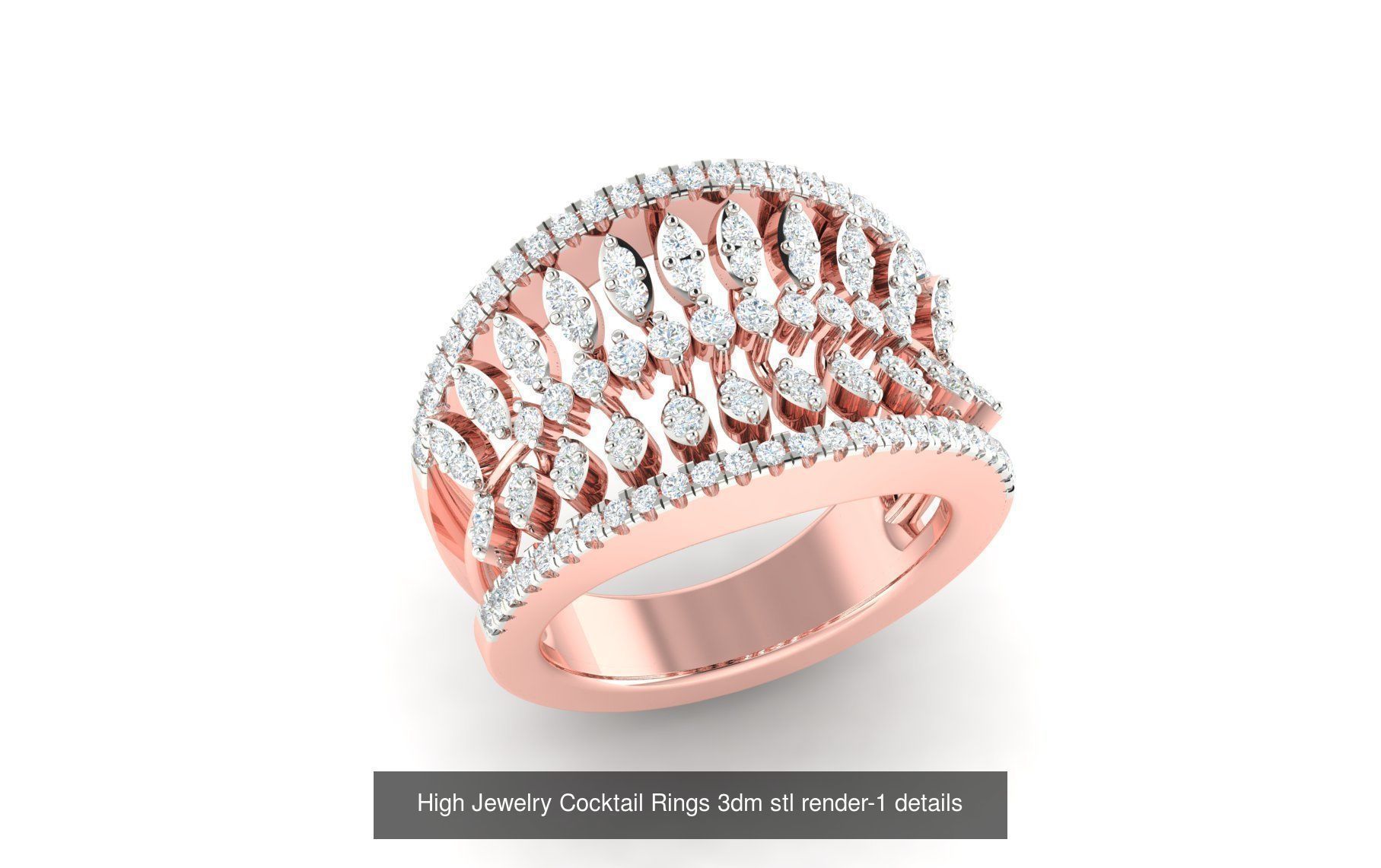 180 High Jewelry Cocktail Rings 3dm stl render-1 details  3D Model Collection_115