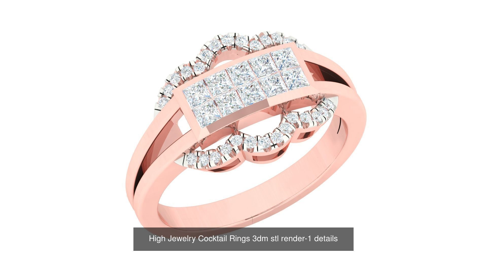 180 High Jewelry Cocktail Rings 3dm stl render-1 details  3D Model Collection_180